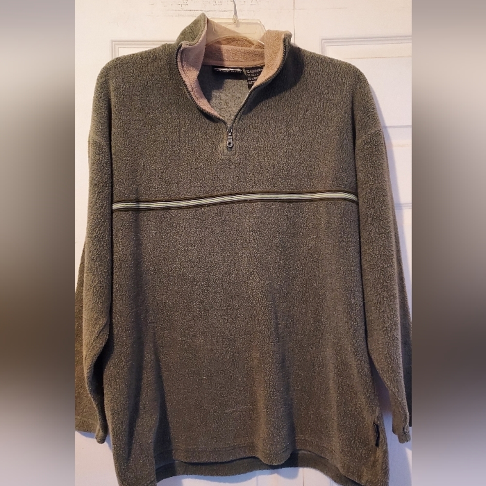On The Brink Mens Quarter 1/4 Zip Olive Green Fuzzy Fleece Lg Pullover Sweater